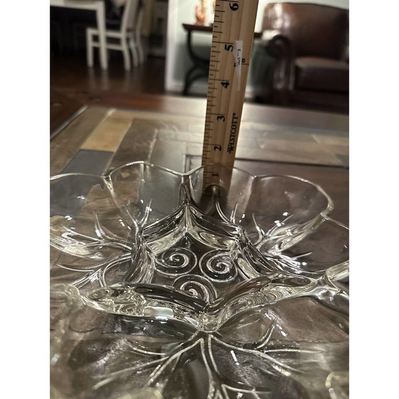 Vintage Leaf-shaped Hand Crafted Glass Clear Candy Dish (10” Long/8 1/2” Wide) - Picture 5 of 6